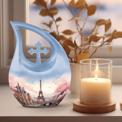 Eiffel Tower themed, Cross Drop design urn