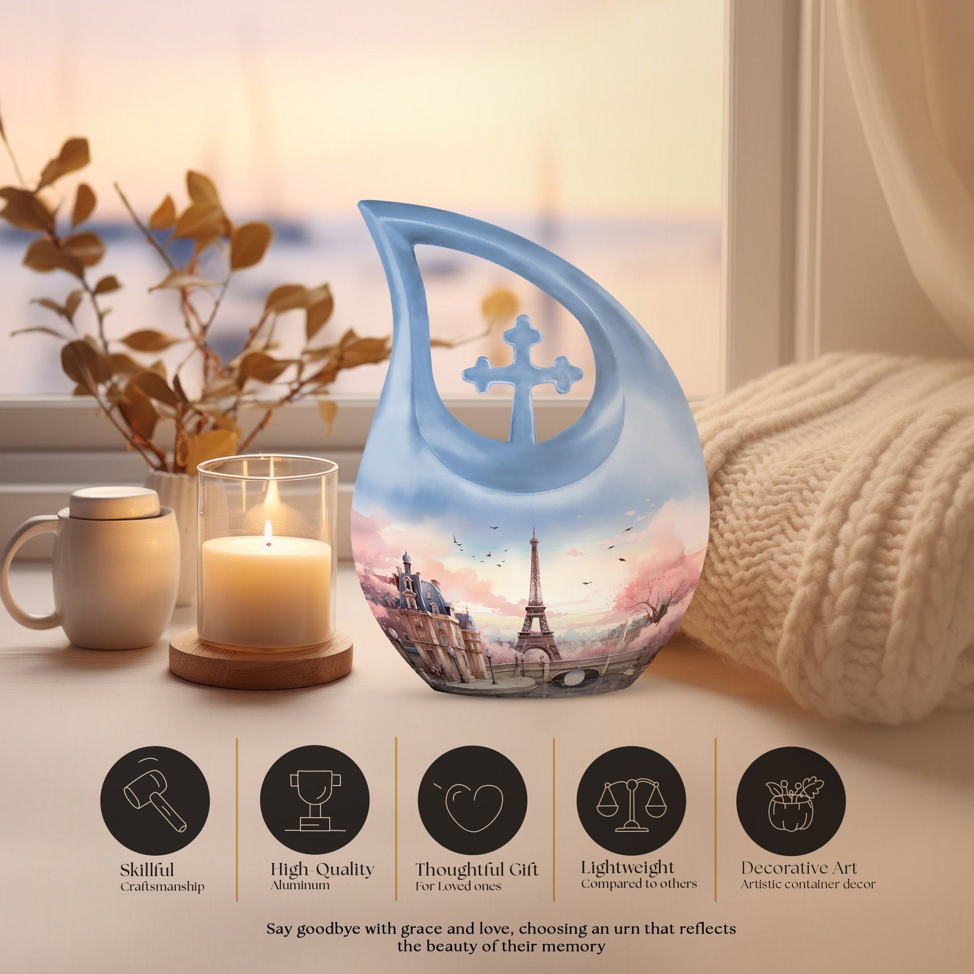 Eiffel Tower themed, Cross Drop design urn