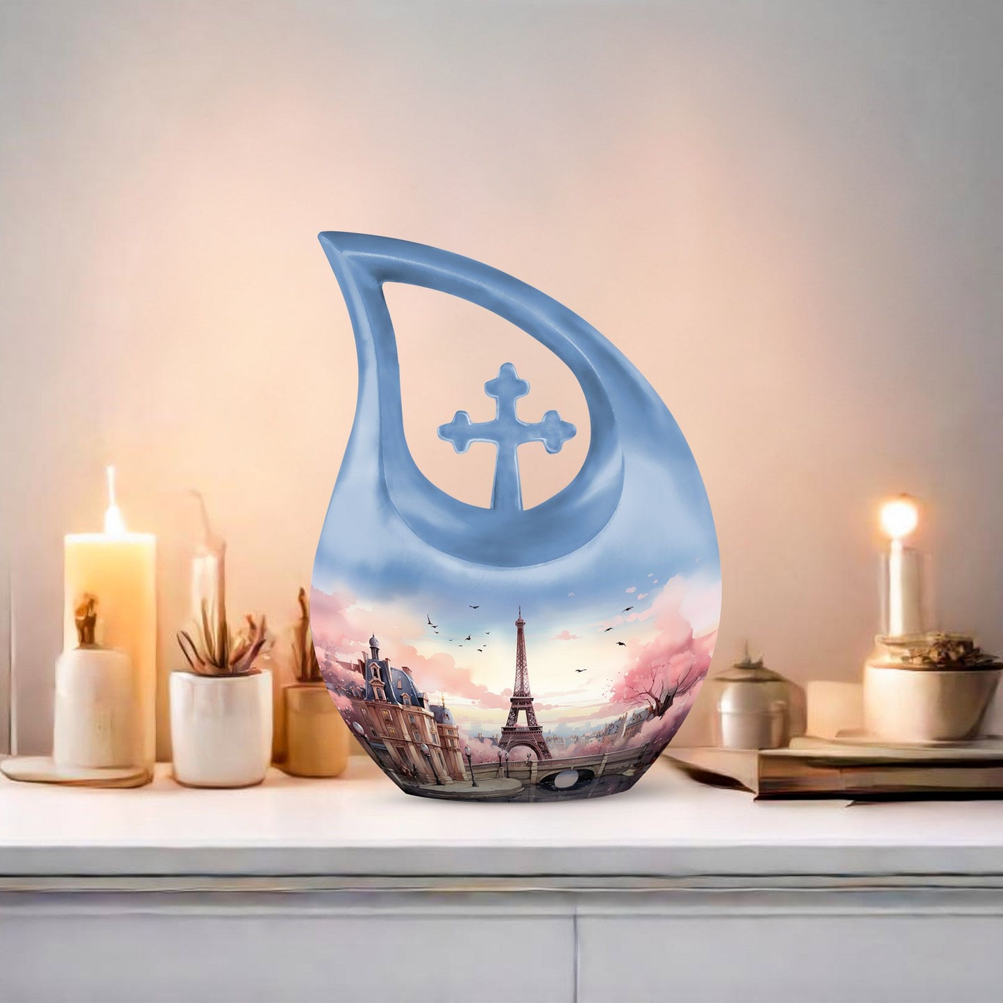 Eiffel Tower themed, Cross Drop design urn
