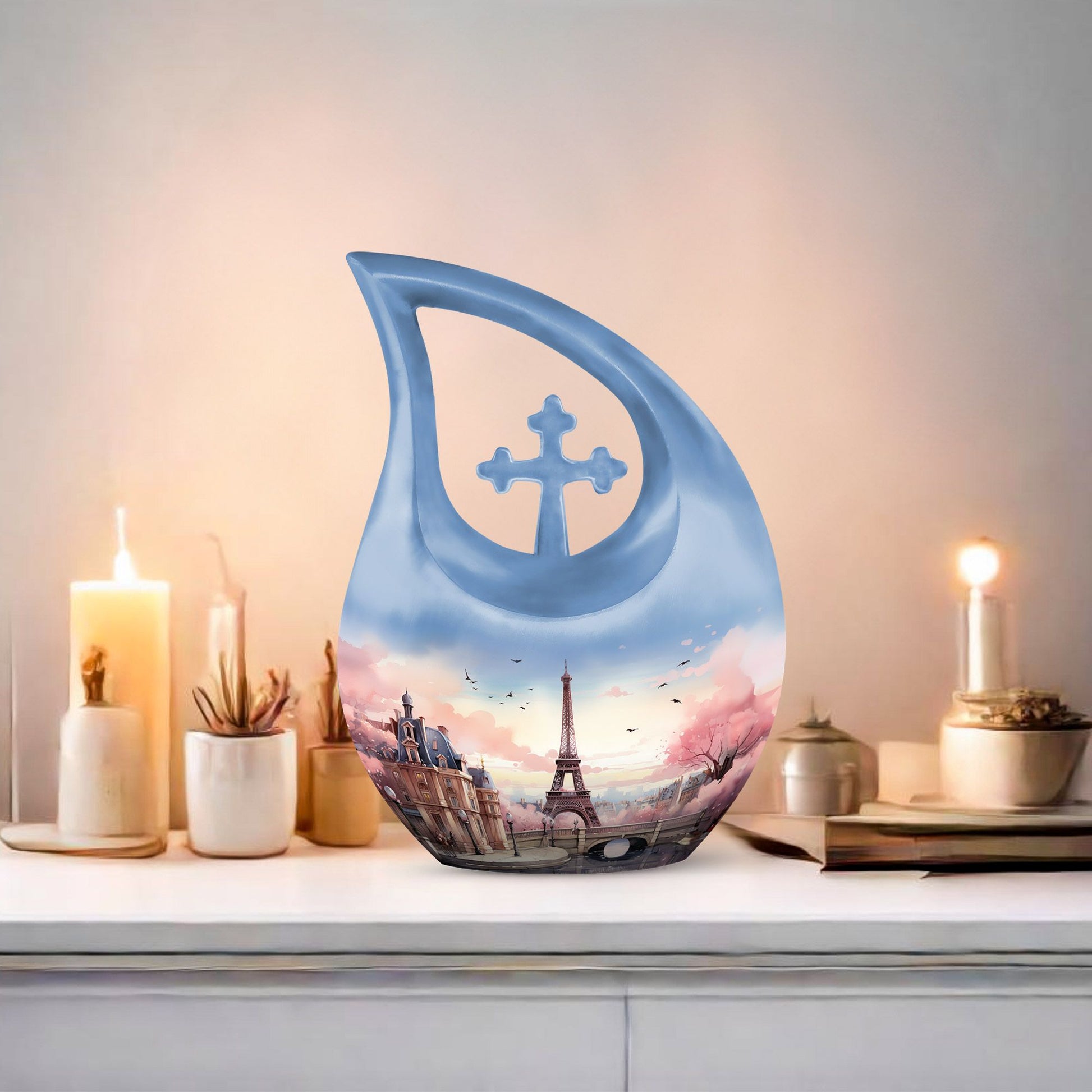 Eiffel Tower themed, Cross Drop design urn