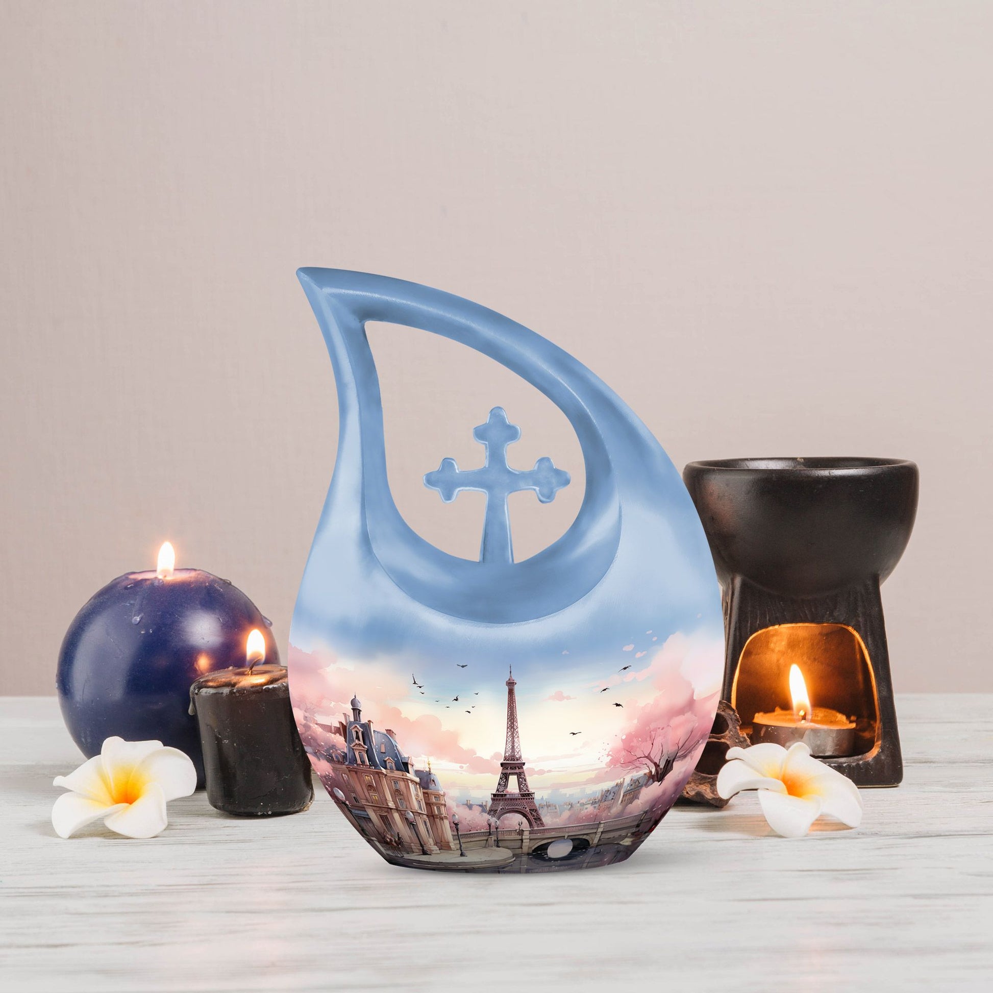 Eiffel Tower themed, Cross Drop design urn