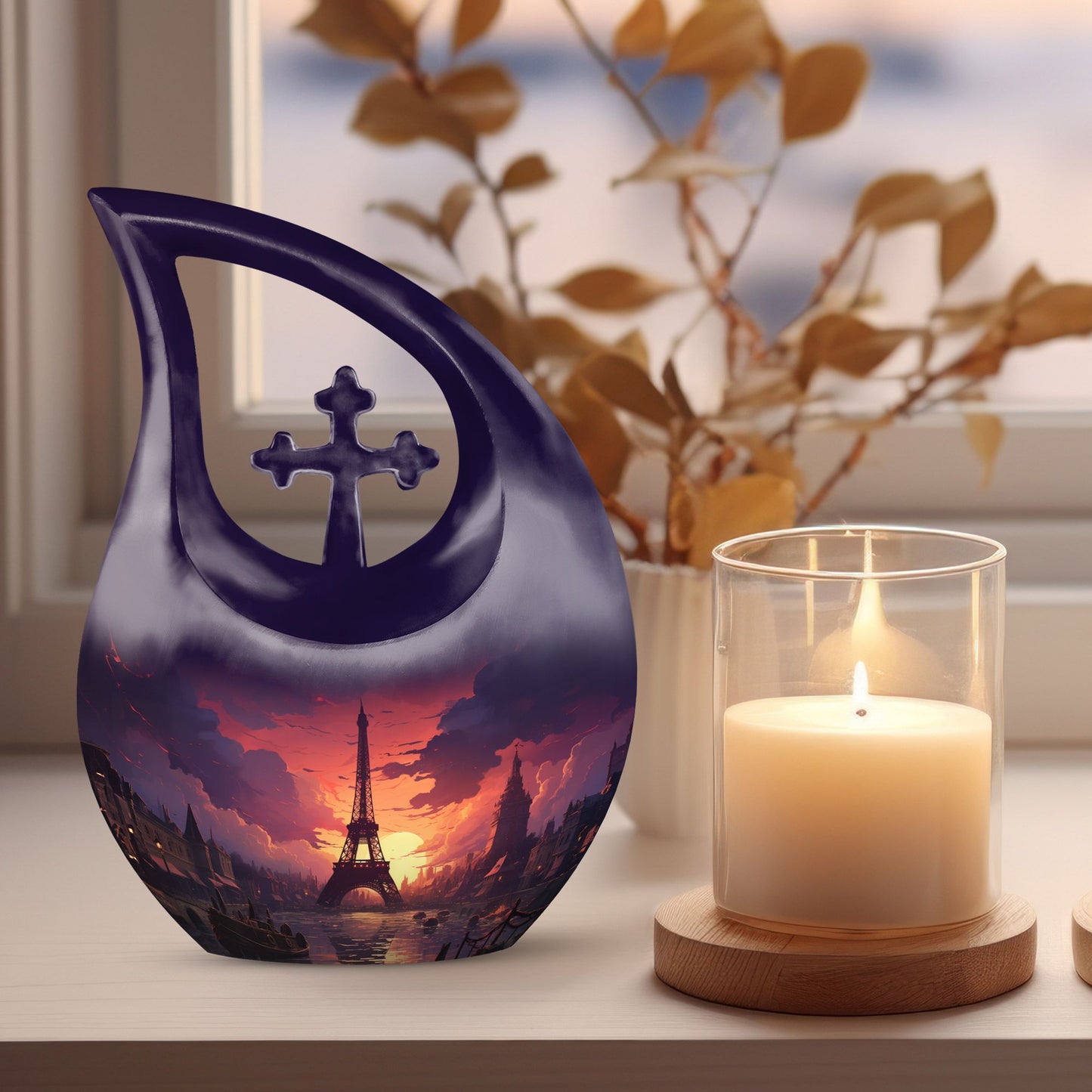 Eiffel Tower themed Cross Drop design urn