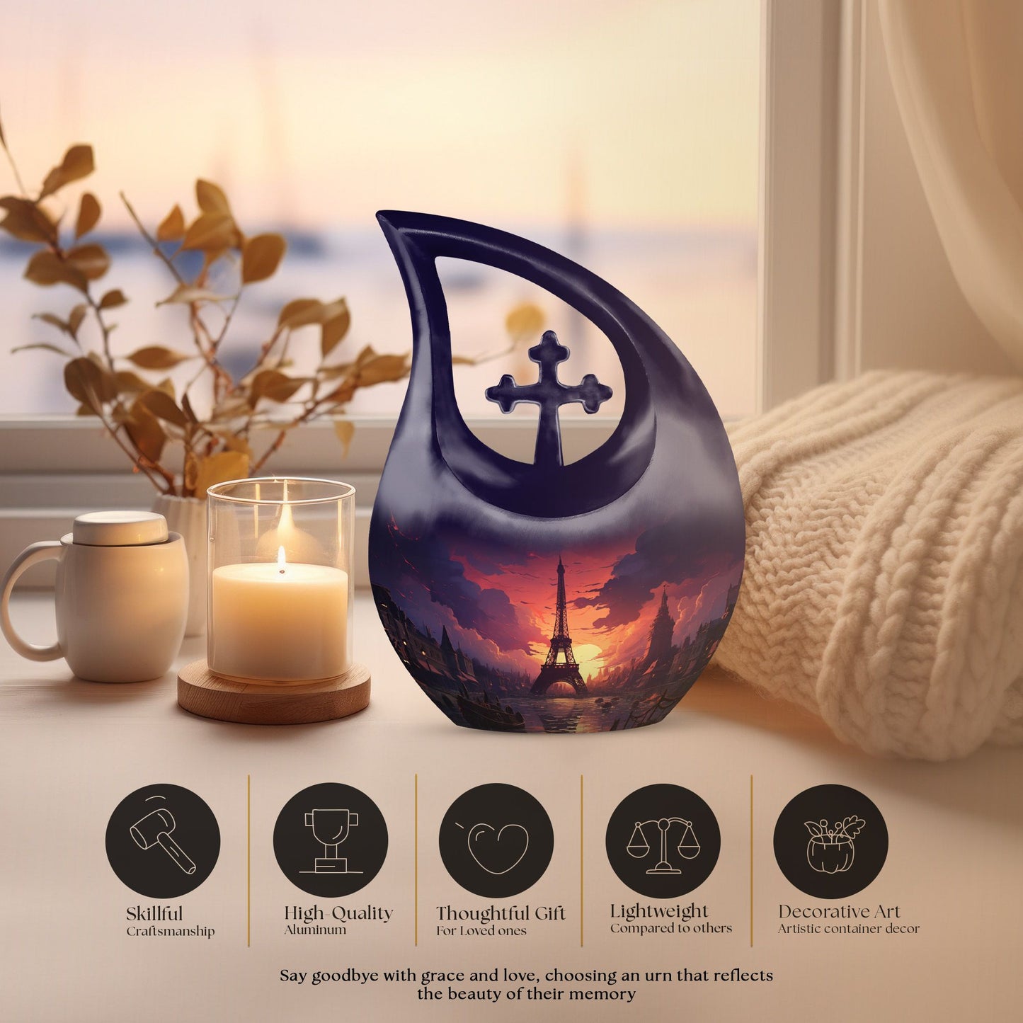Eiffel Tower themed Cross Drop design urn
