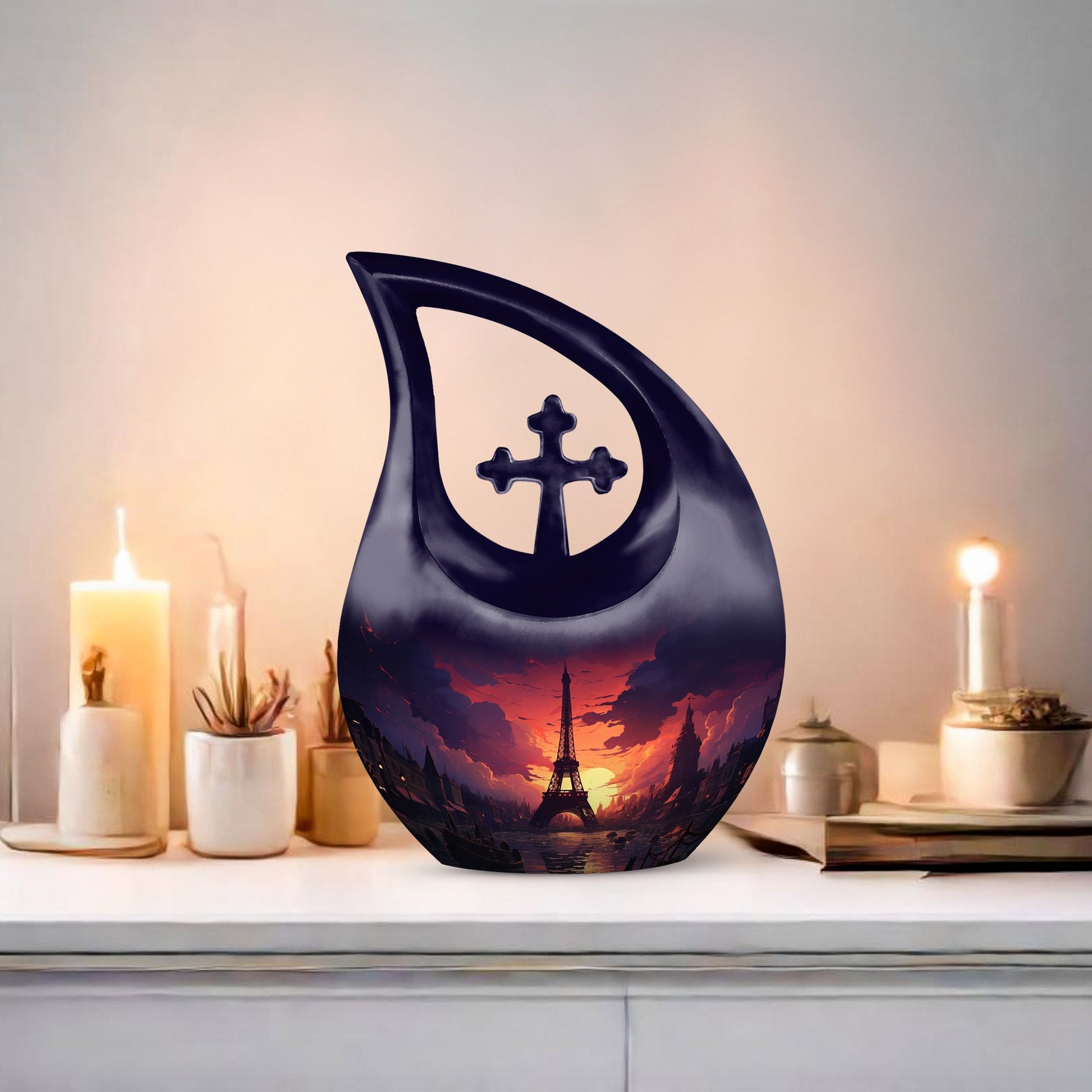 Eiffel Tower themed Cross Drop design urn