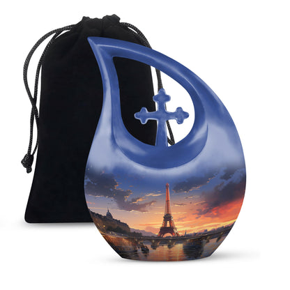 Eiffel Tower theme Cross Drop design Personalized Dog Urn