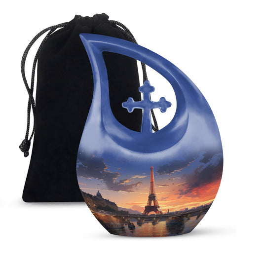 Eiffel Tower theme Cross Drop design Personalized Dog Urn