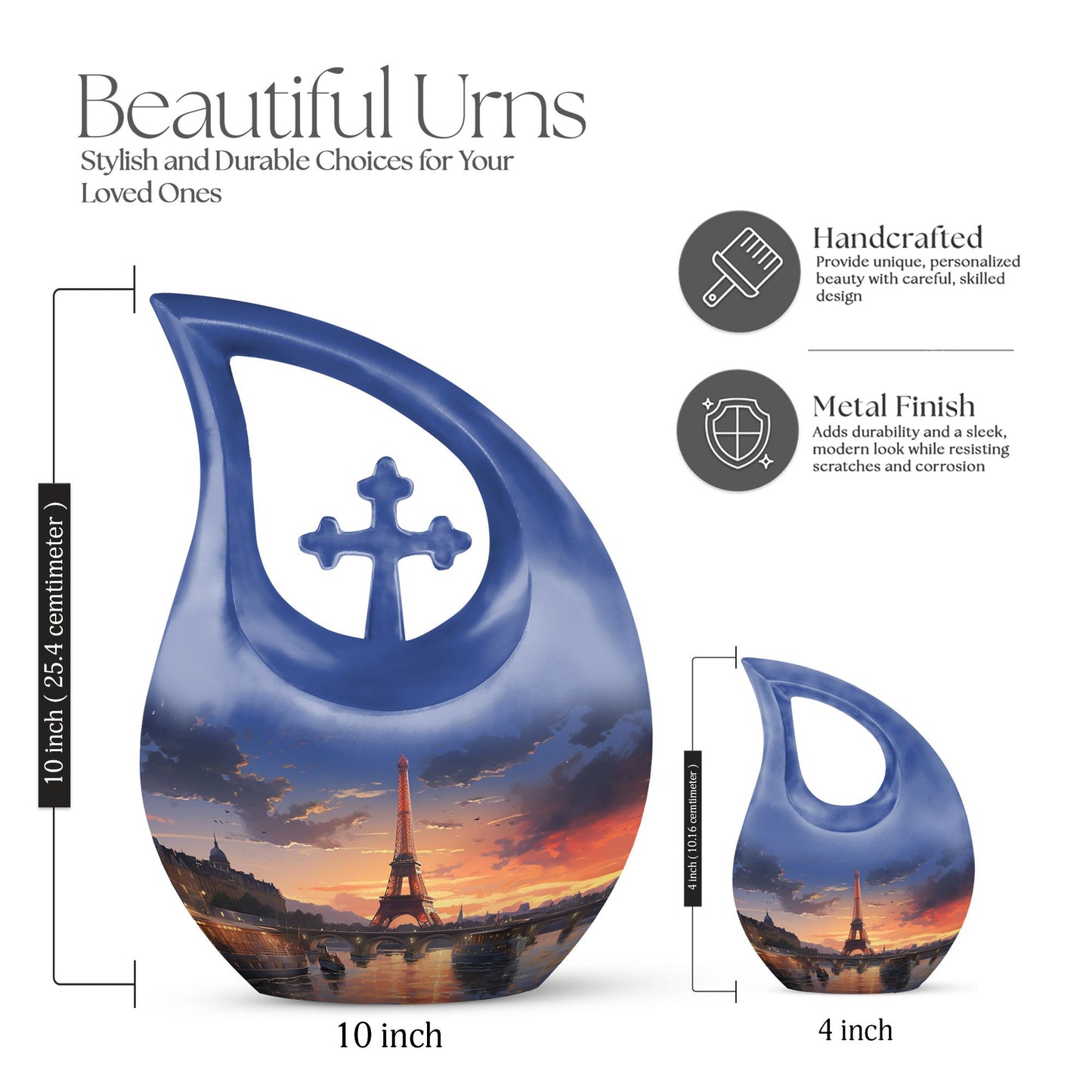 Eiffel Tower theme Cross Drop design Personalized Dog Urn