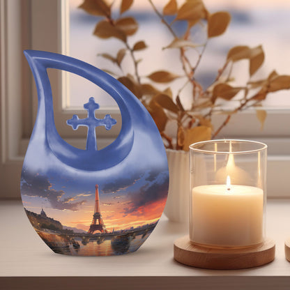Eiffel Tower theme Cross Drop design Personalized Dog Urn