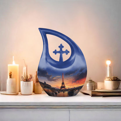 Eiffel Tower theme Cross Drop design Personalized Dog Urn