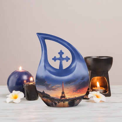 Eiffel Tower theme Cross Drop design Personalized Dog Urn