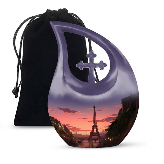 Eiffel Tower-themed Cross Drop design burial urn 