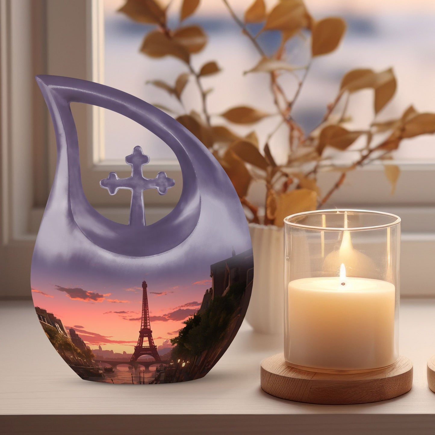 Eiffel Tower-themed Cross Drop design burial urn 