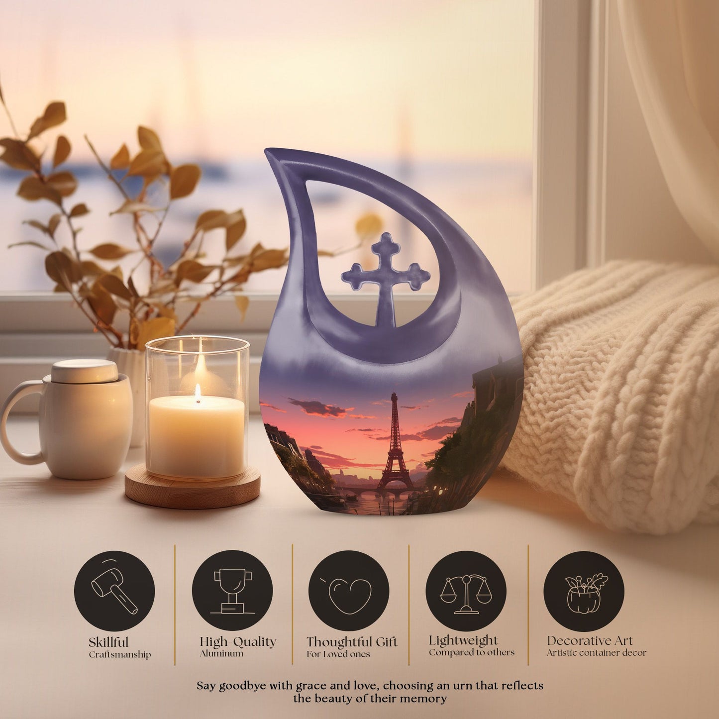 Eiffel Tower-themed Cross Drop design burial urn 