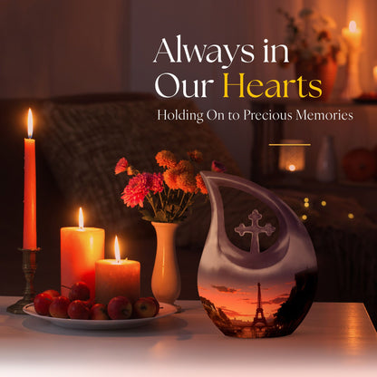 Eiffel Tower-themed Cross Drop design burial urn 