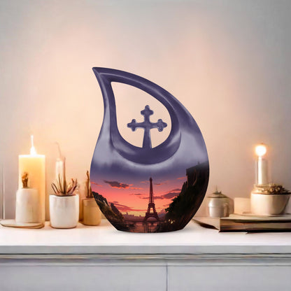 Eiffel Tower-themed Cross Drop design burial urn 