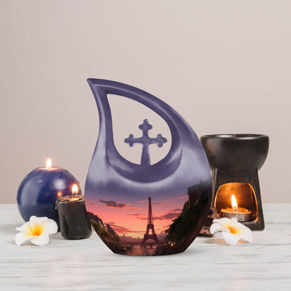 Eiffel Tower-themed Cross Drop design burial urn 