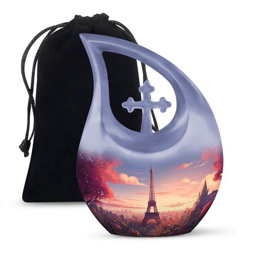 10-inch Eiffel Tower-themed Cross Drop Memorial Urn 