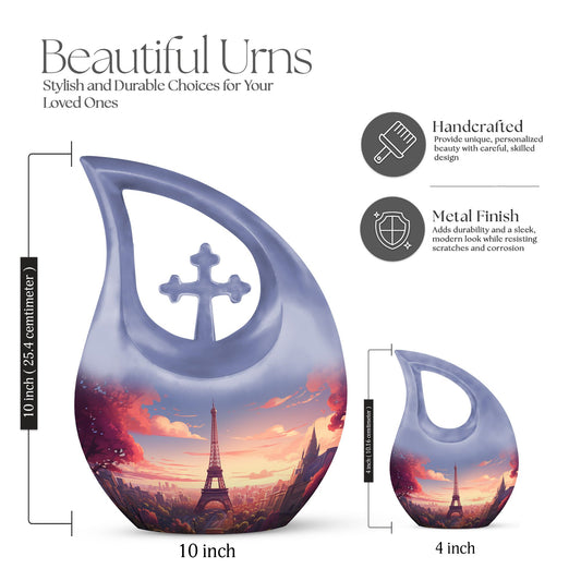 10-inch Eiffel Tower-themed Cross Drop Memorial Urn 