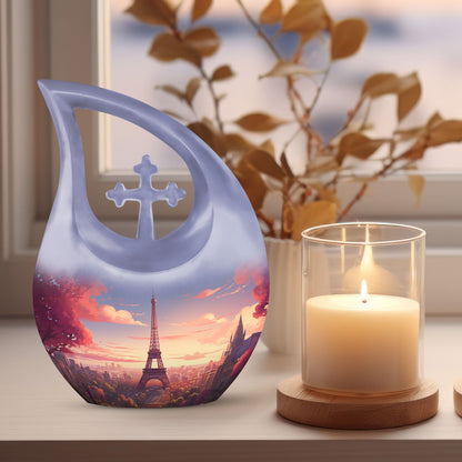 Black Personalized Religious Memorial Urn for Human Ashes - 10-inch, 200 cu in - Yatskia
