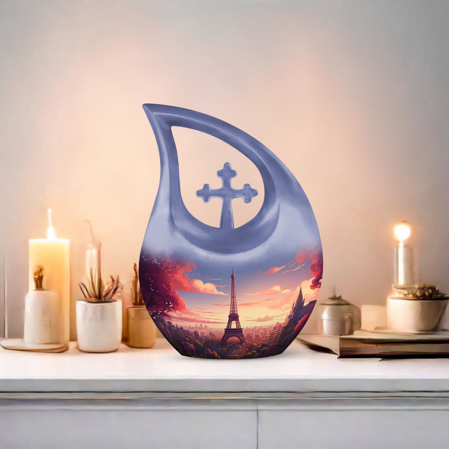 10-inch Eiffel Tower-themed Cross Drop Memorial Urn 