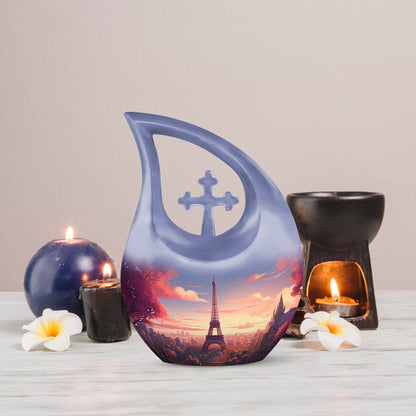 10-inch Eiffel Tower-themed Cross Drop Memorial Urn 