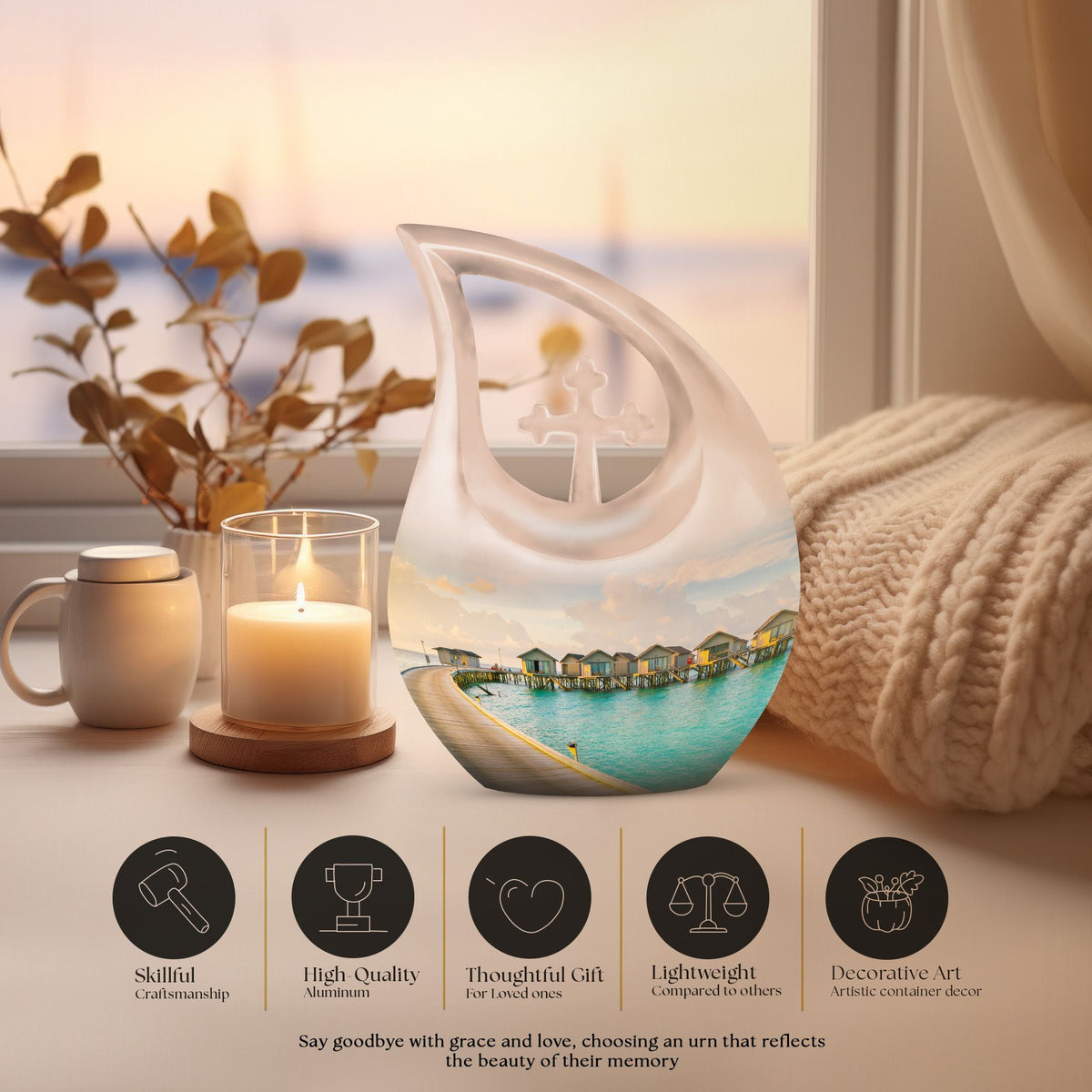 10-inch River themed Aluminium urn 