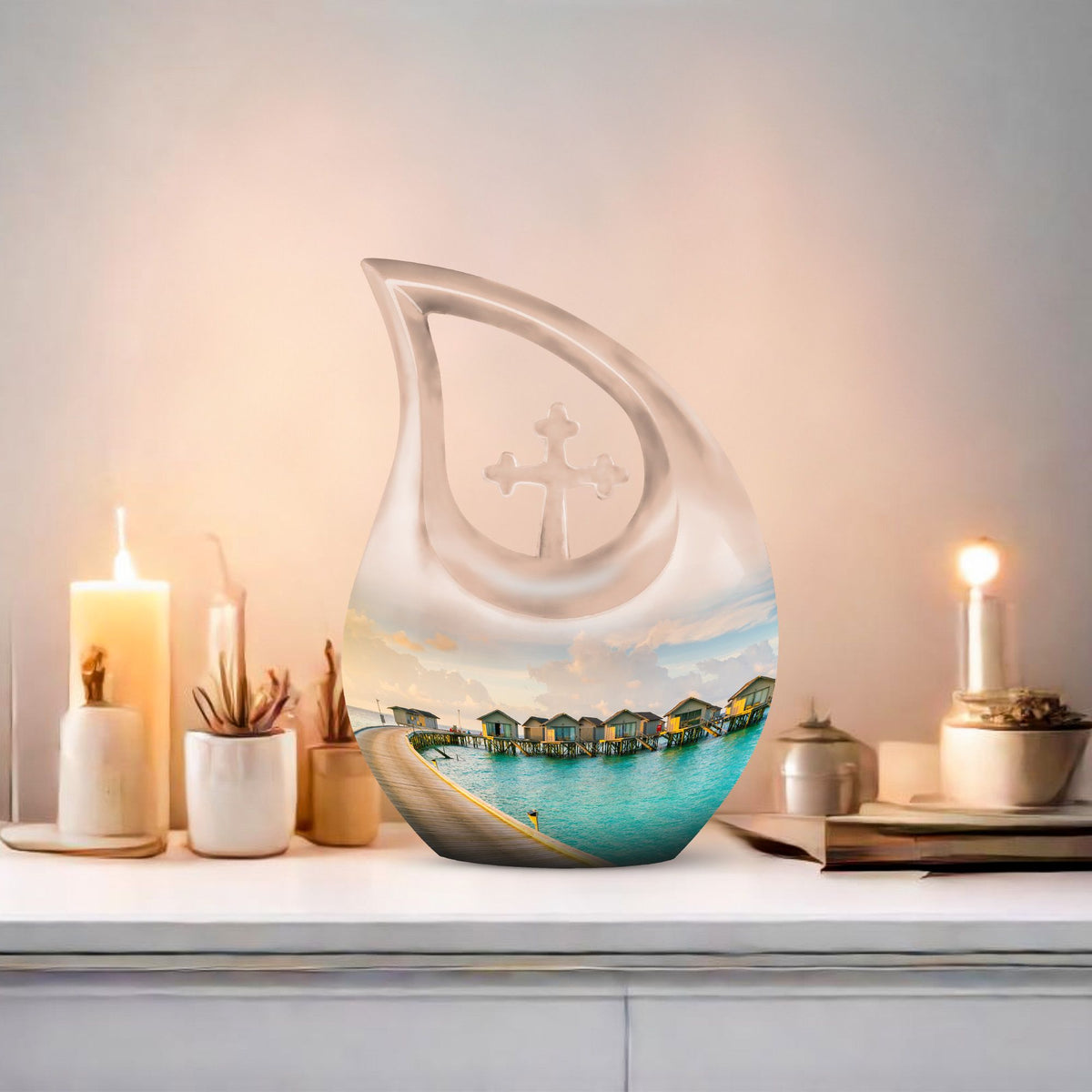 10-inch River themed Aluminium urn 