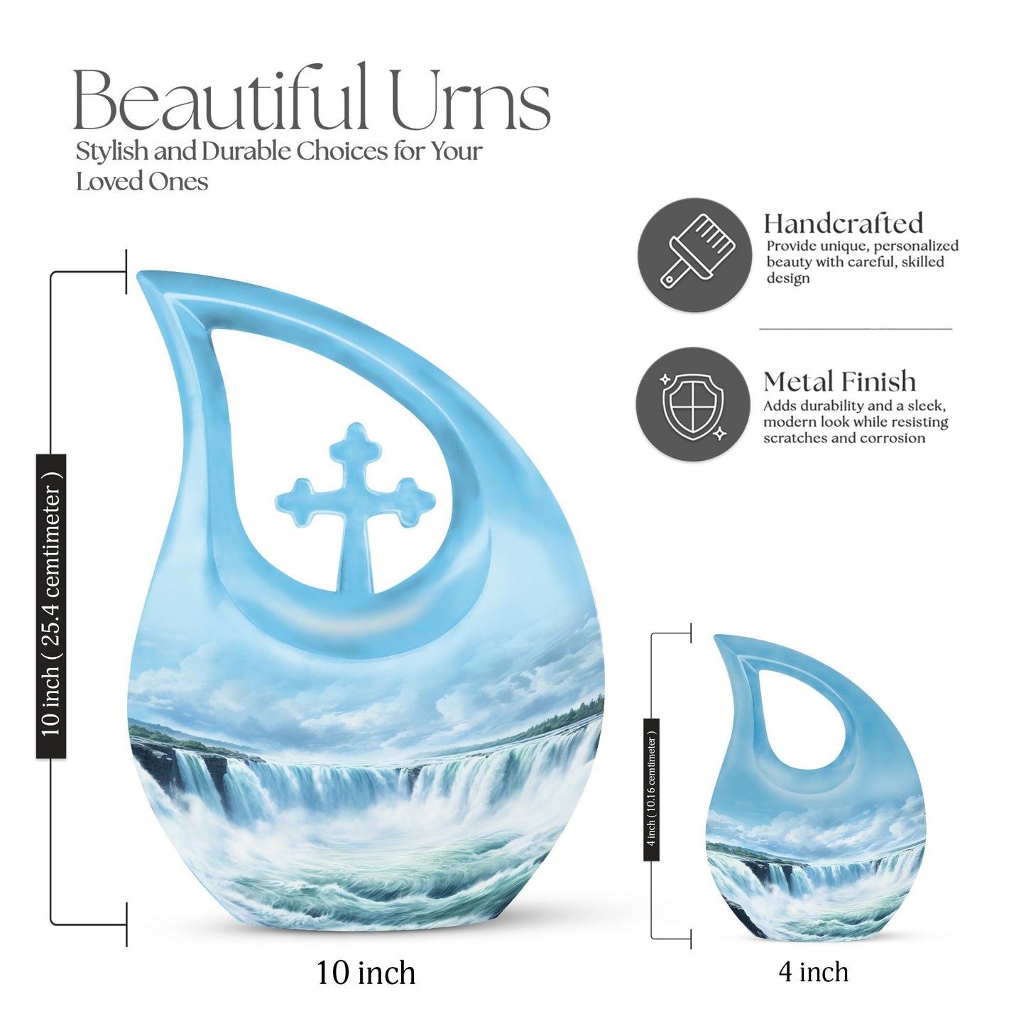 White Personalized Religious Cremation Urn for Human Ashes - 10-inch, 3 cu in - Yatskia