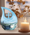 White House Cremation Urn for Human Ashes – Blue Teardrop Memorial Urn