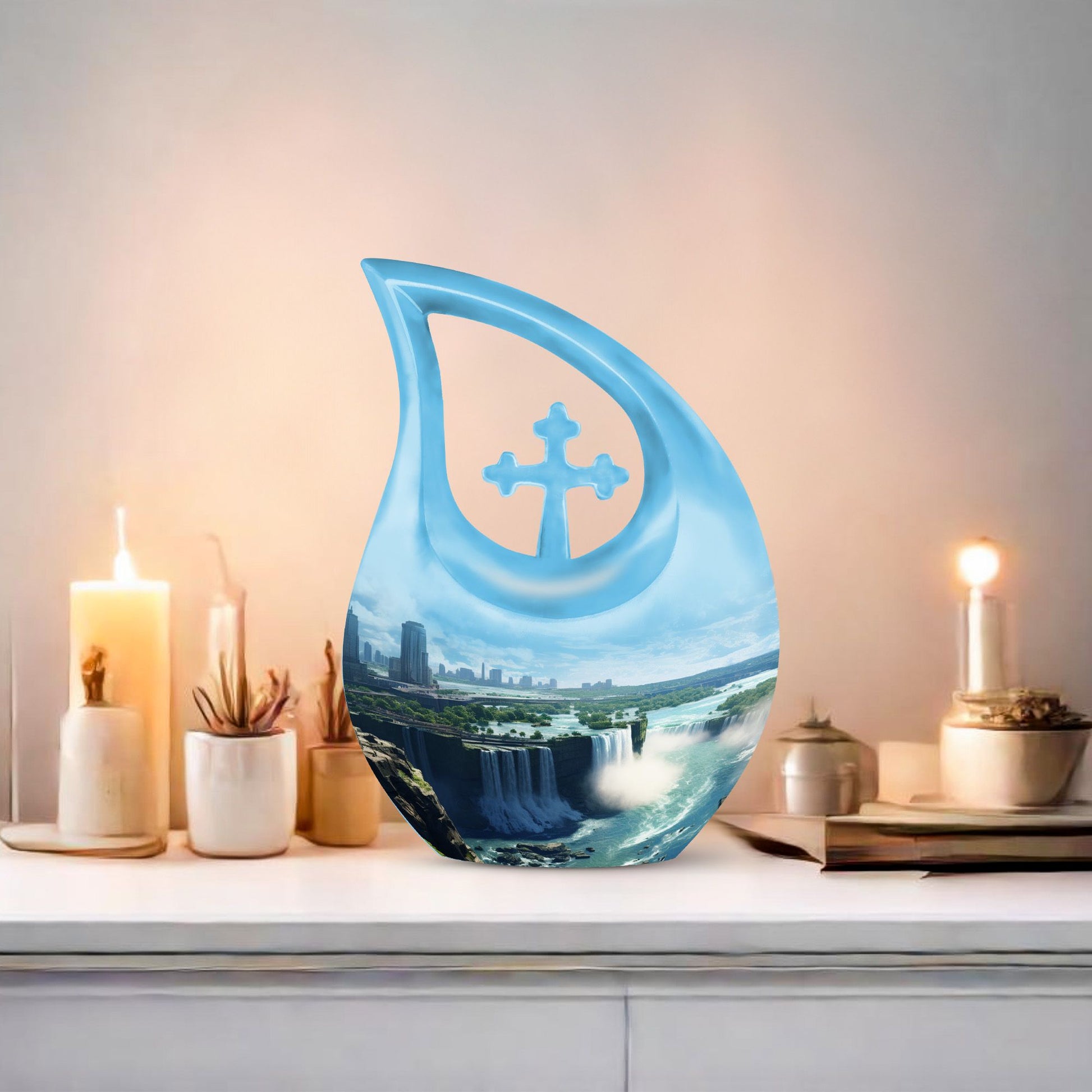 10 Inch River theme Cross Drop design Large Urn