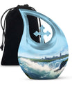 10-inch River themed Cross Drop aluminium urn