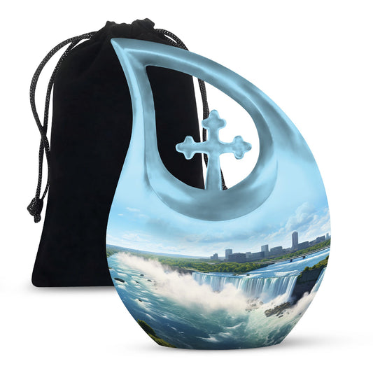 10-inch River themed Cross Drop aluminium urn