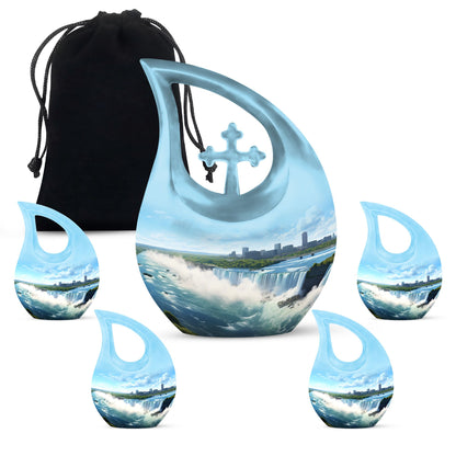 10-inch River themed Cross Drop aluminium urn