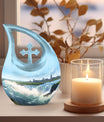10-inch River themed Cross Drop aluminium urn