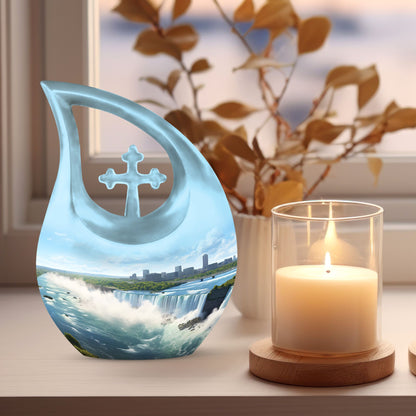 10-inch River themed Cross Drop aluminium urn