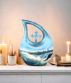 10-inch River themed Cross Drop aluminium urn