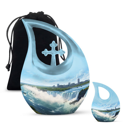 10-inch River themed Cross Drop aluminium urn