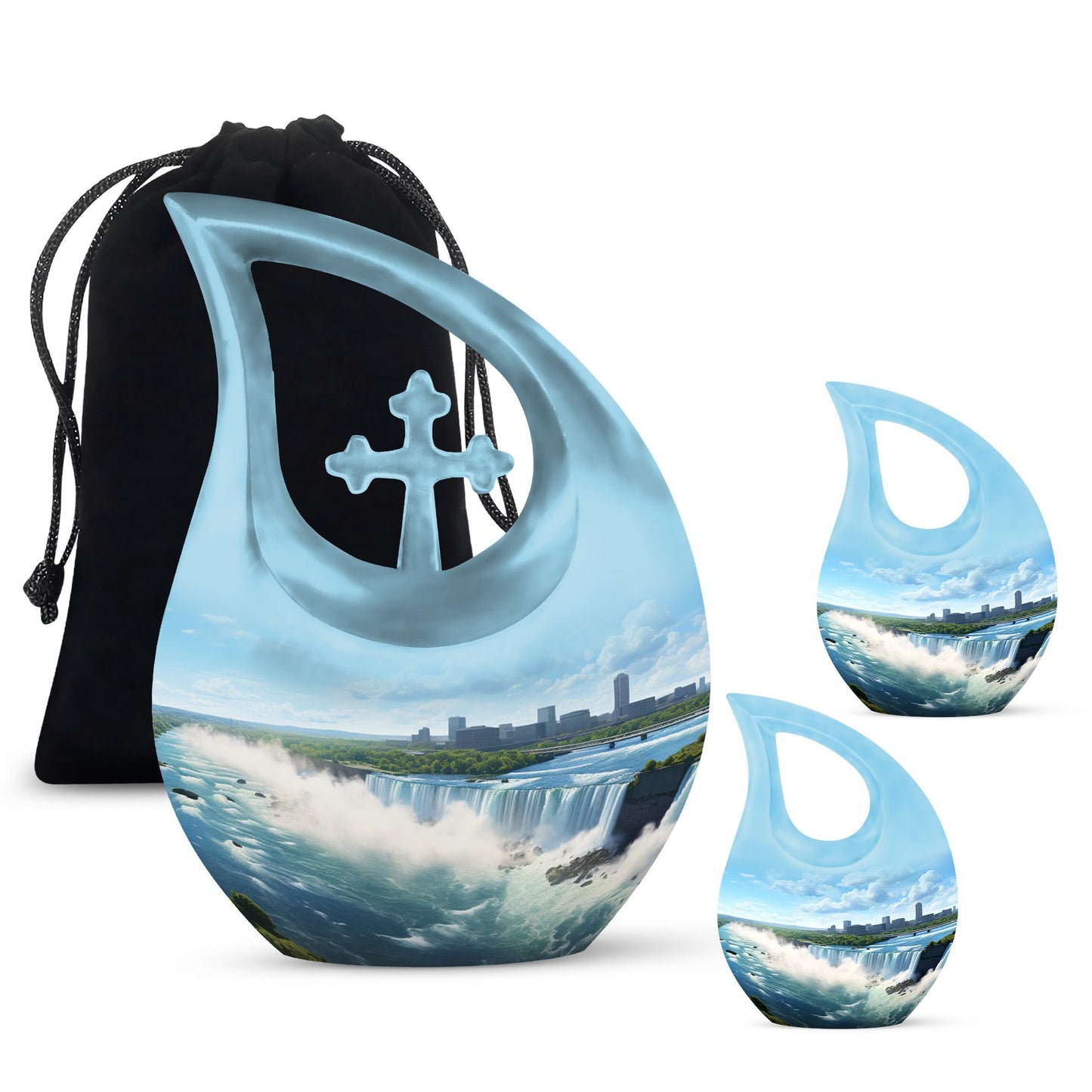 10-inch River themed Cross Drop aluminium urn