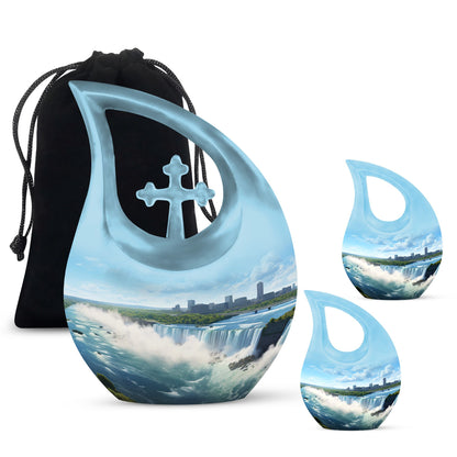 10-inch River themed Cross Drop aluminium urn