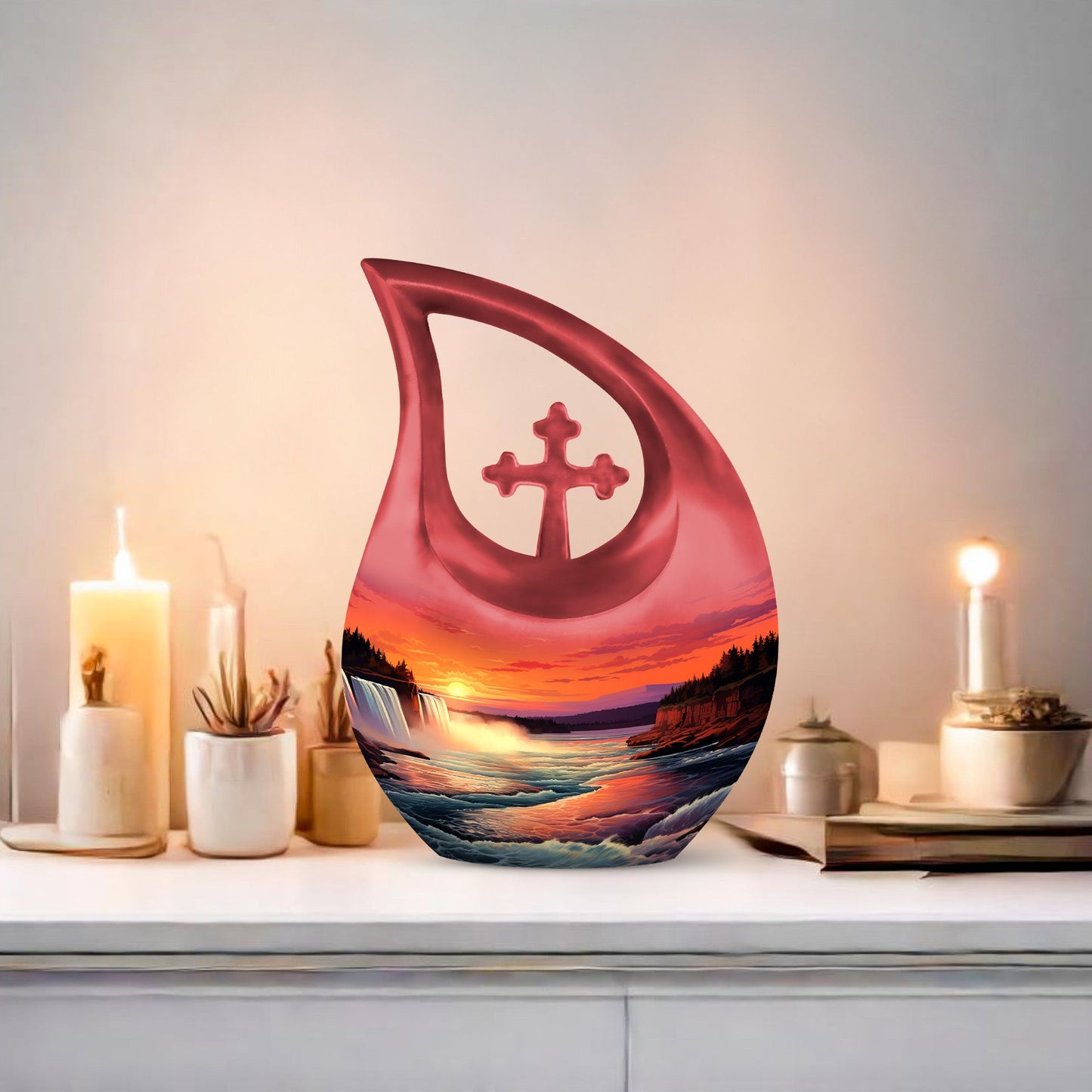 10-Inch River-themed Cross Drop memorial urn
