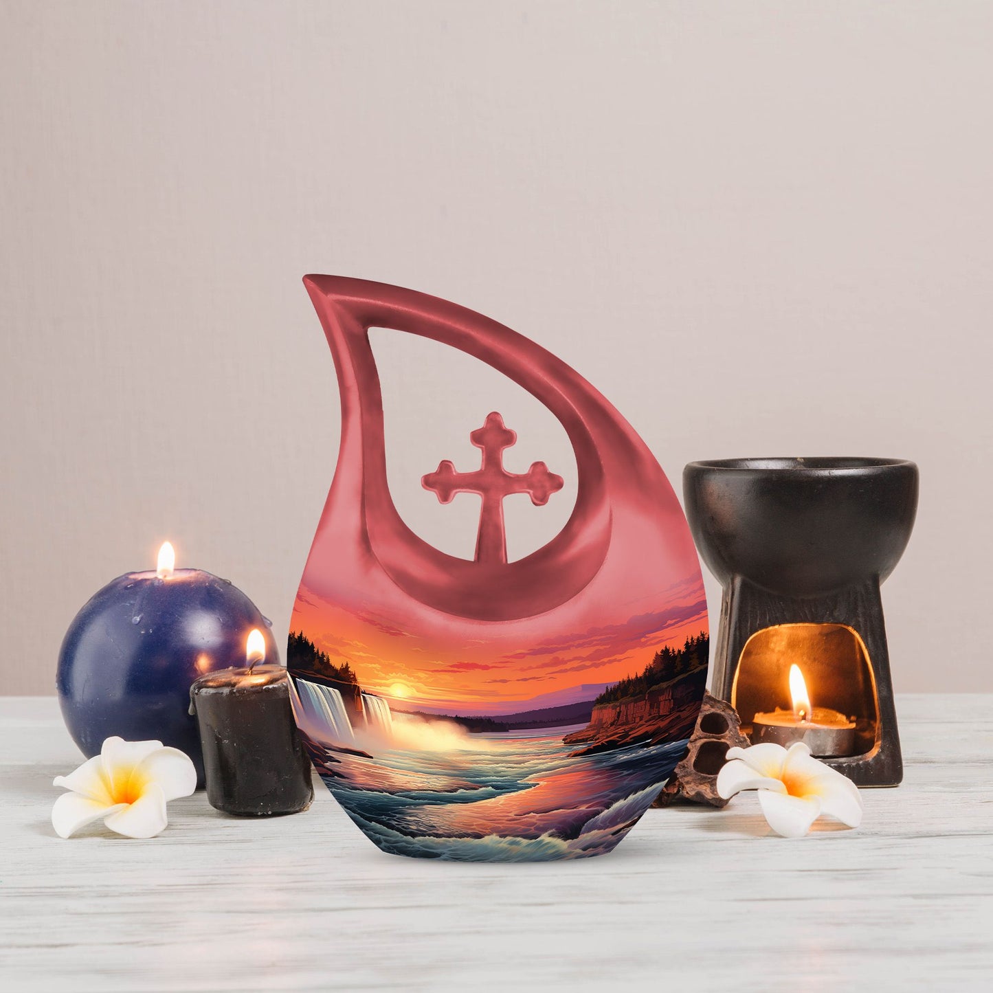 10-Inch River-themed Cross Drop memorial urn