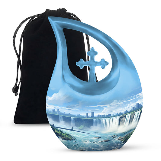 10-inch River-themed Cross Drop Large Urn 