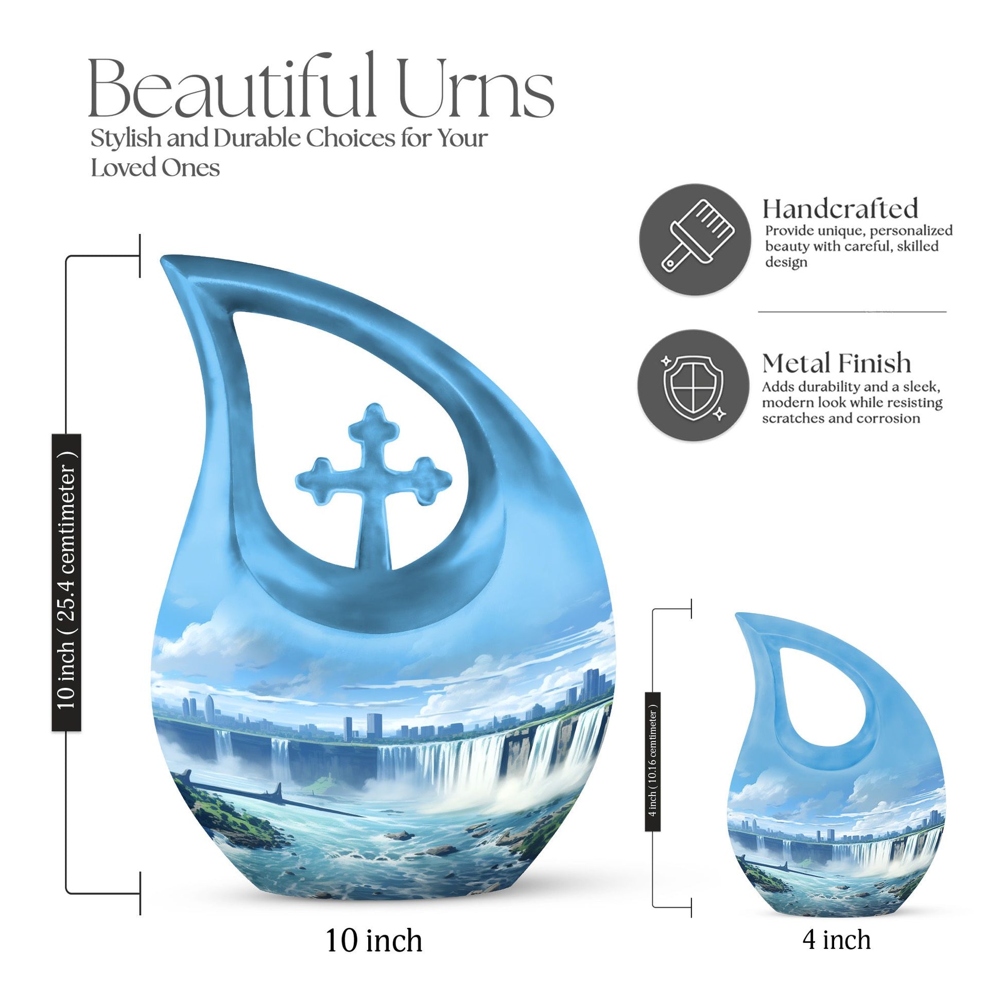 10-inch River-themed Cross Drop Large Urn 