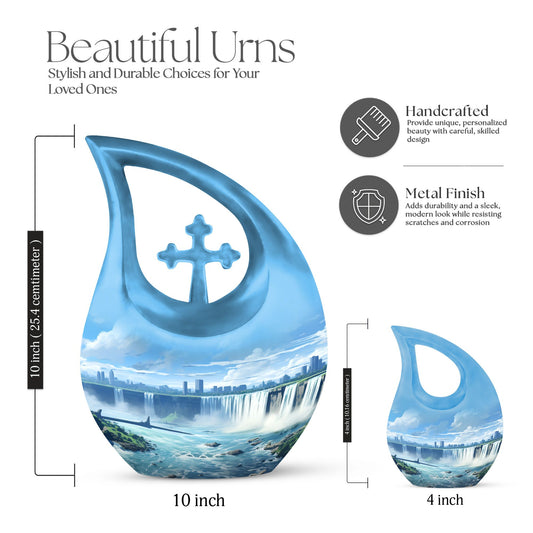 10-inch River-themed Cross Drop Large Urn 