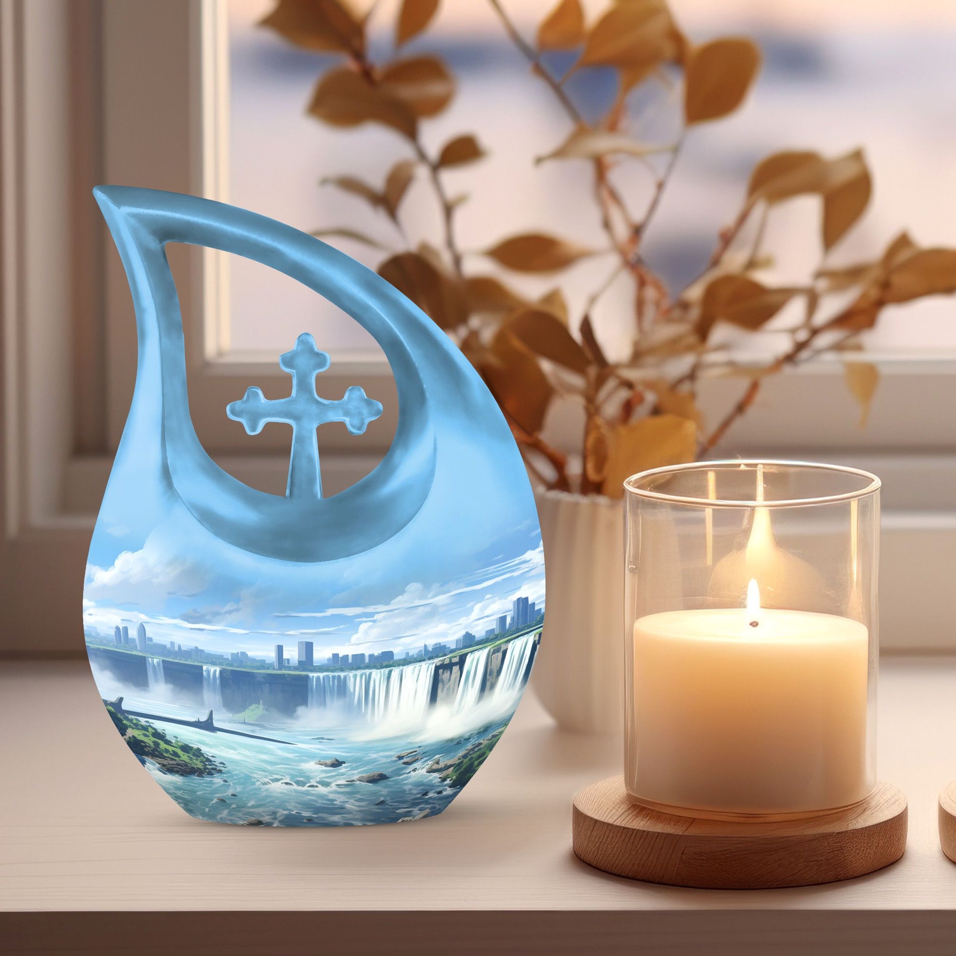 10-inch River-themed Cross Drop Large Urn 