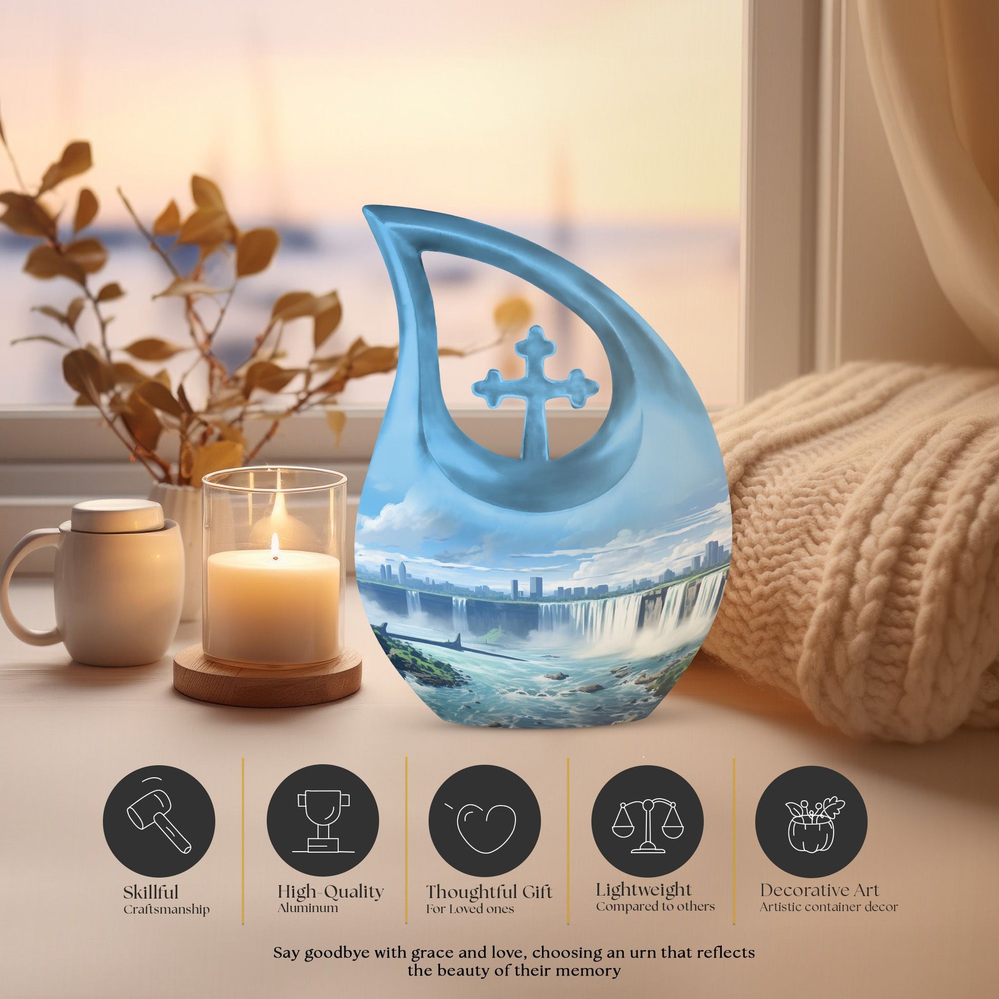 10-inch River-themed Cross Drop Large Urn 