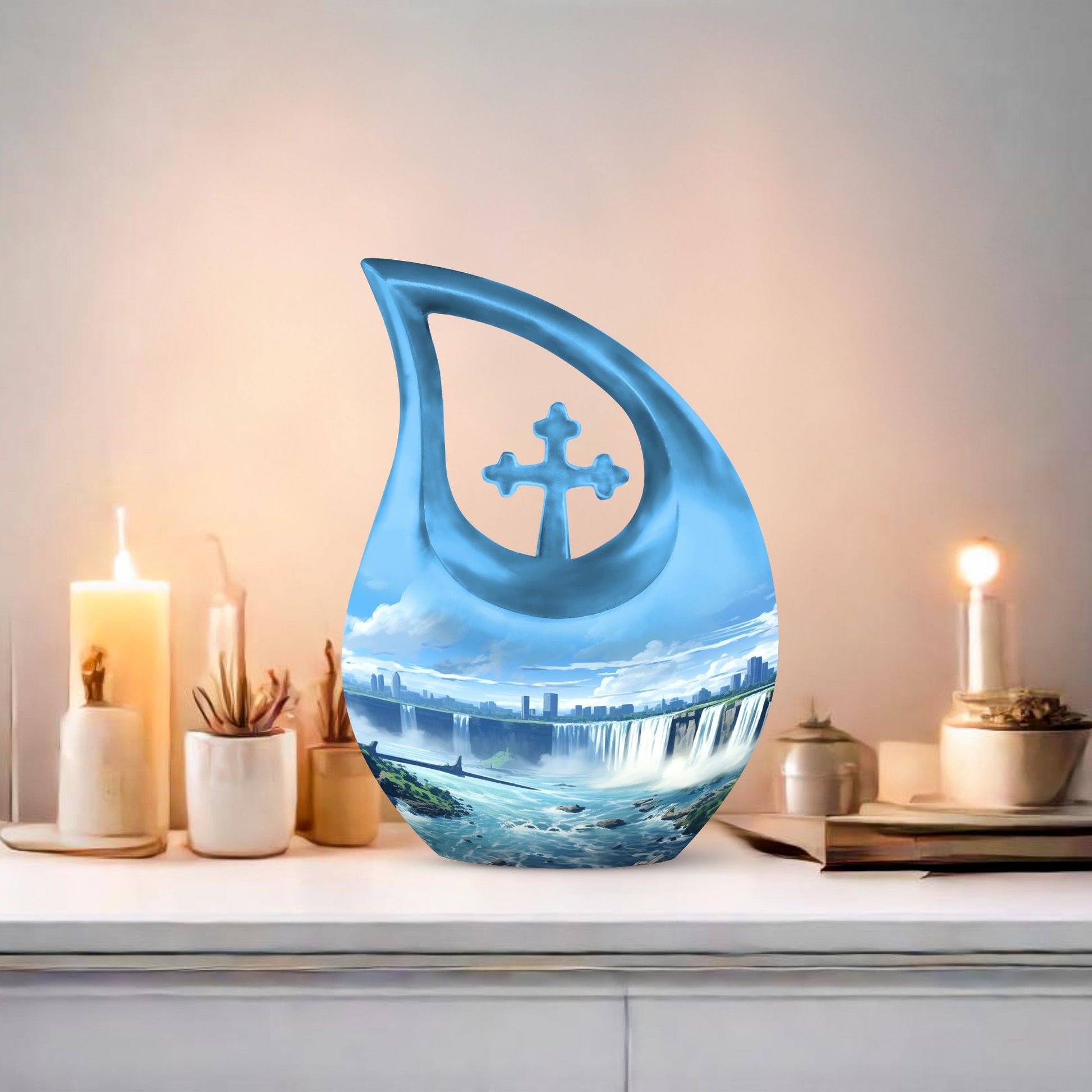 10-inch River-themed Cross Drop Large Urn 