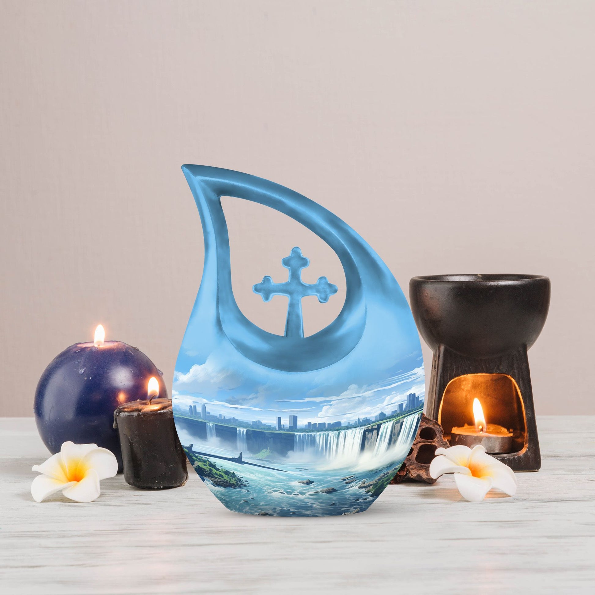 10-inch River-themed Cross Drop Large Urn 