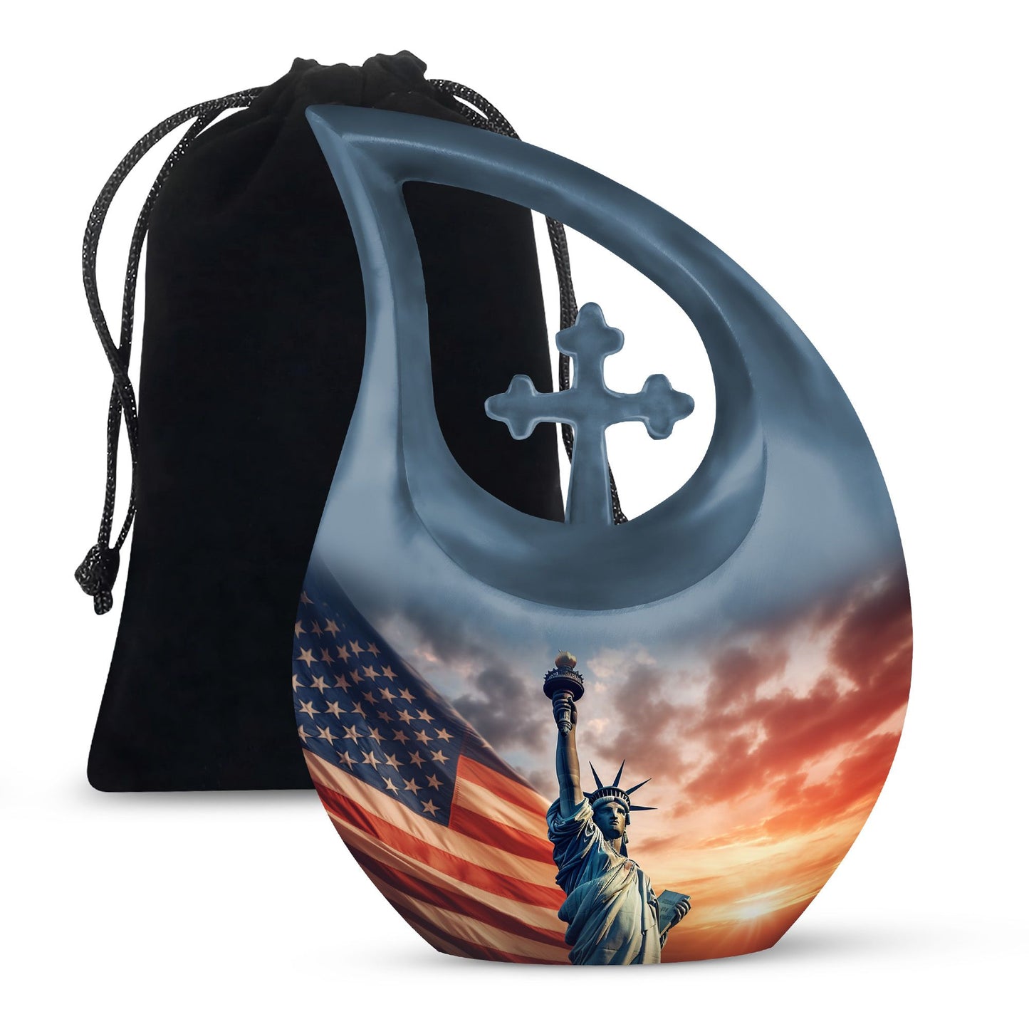 10 Inch Statue Of Liberty Cross Drop Aluminium Urn 