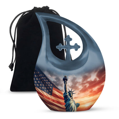 10 Inch Statue Of Liberty Cross Drop Aluminium Urn 